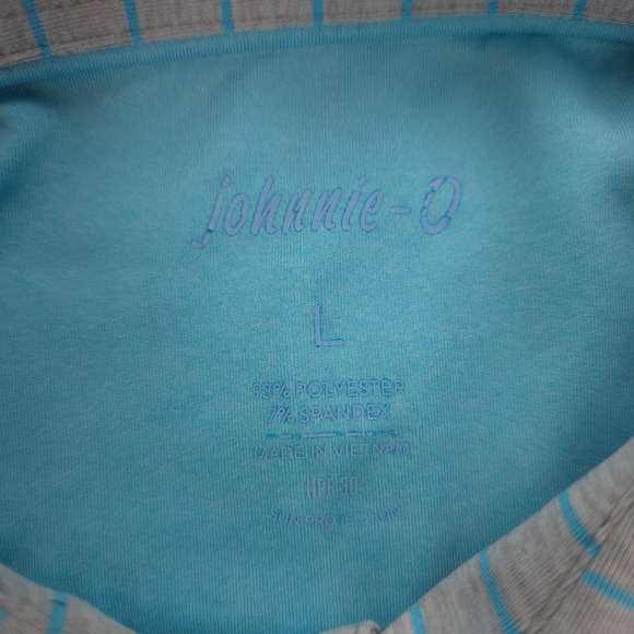 Johnnie O Polo Shirt Mens Large Grey Striped Newton Performance Golfing Prep - Picture 3 of 10